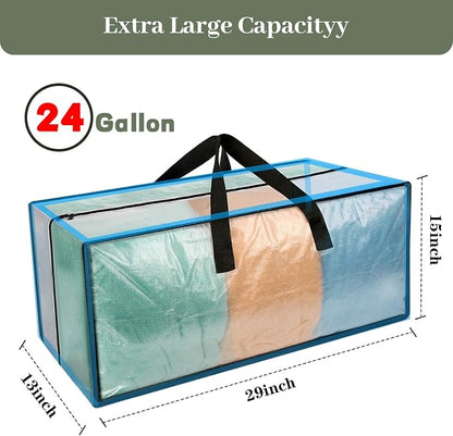 Heavy Duty Clear Moving Bags with Strong Zipper & Comfortable Handles | 4 Pack Extra Large Storage Bags Totes Moving Boxes Packing Supplies for College Dorm Room Essentials Compatible with IKEA