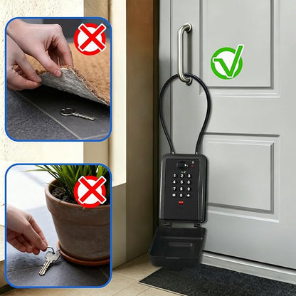 Flexible Steel Cable Lock Box for Keys, 12-Digit Combination Key Safe with Resettable Code, Large Capacity Weatherproof Outdoor Lockbox for House Keys, Home, Garage, Black
