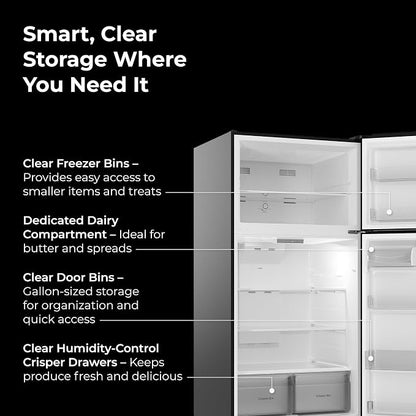 Kenmore 25 cu. ft. 33" Wide Top Mount Refrigerator - Black | Adjustable Glass Shelving, Humidity-Controlled Crispers, Gallon Door Bins, LED Lighting, ENERGY STAR Certified