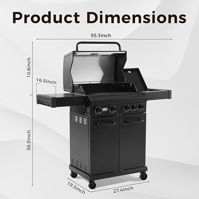 4 Burner Propane Gas Grill with 1 Side Burner, 50,000 BTU Outdoor BBQ Grill, Heavy-Duty Steel Construction, Cast Iron Cooking Grates & Griddle, Backyard Patio Barbecue