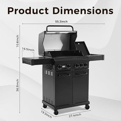 4 Burner Propane Gas Grill with 1 Side Burner, 50,000 BTU Outdoor BBQ Grill, Heavy-Duty Steel Construction, Cast Iron Cooking Grates & Griddle, Backyard Patio Barbecue