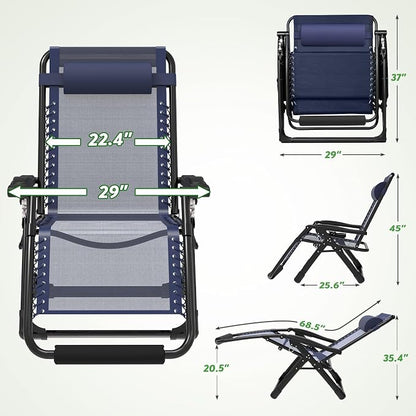 29In XL Zero Gravity Chair, 440LBS with Cushion | Anti Gravity Recliner Lounge Chair with Aluminum Alloy Lock & Footrest, 90-170° Adjustable, for Lawn Patio Indoor Outdoor