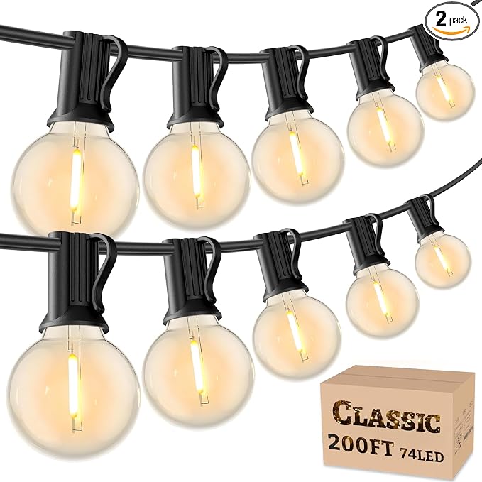 RTTY 200 FT Outdoor String Lights Patio Light for Outside, Waterproof G40 Shatterproof LED Bulbs, Dimmable Hanging Connectable Globe Lighting for Backyard, Cafe, Bistro, Market, Balcony, Porch, 2700K