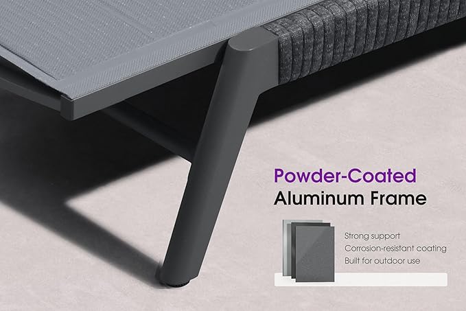 PURPLE LEAF Outdoor Chair Chaise Lounge Sun Lounges Aluminum Poolside Adjustable Reclining Patio Set of 2 Moon Basalt