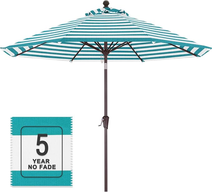 MASTERCANOPY 9ft Olefin 5-Year-Non-Fading Patio Umbrella Turquoise & White | UV/Water/Fade-Resistant Canopy, Vented Top, 8 Fiberglass Ribs – Ideal For Deck, Yard, Market