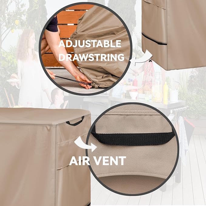 Outdoor Prep Table Cover- Heavy Duty Waterproof Cover for Outdoor Stainless Steel Table,Compatible with 46 inch Outdoor Utility Cart and Storage Cabinet Khaki