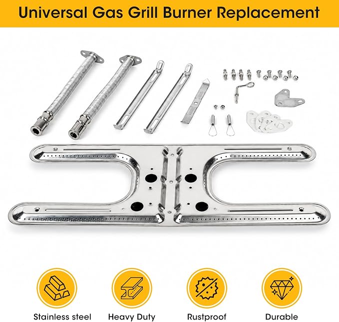 19 Inch Universal Gas Grill Burners, Stainless Steel H-Burner Replacement Parts, Grill Burner Replacement Parts for Charbroil, Barbeque Grill Accessories