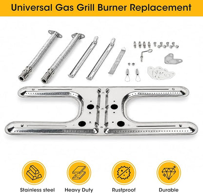 19 Inch Universal Gas Grill Burners, Stainless Steel H-Burner Replacement Parts, Grill Burner Replacement Parts for Charbroil, Barbeque Grill Accessories