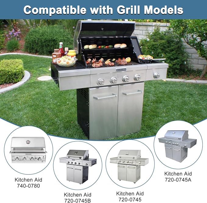 Grill Parts for Kitchenaid 740-0780 720-0745B 720-0745 720-0745A, Grill Grates & Grill Burners & Igniters & Flame Tamer for Kitchenaid 740-0780 4-Burner Built-in Propane Gas Grill