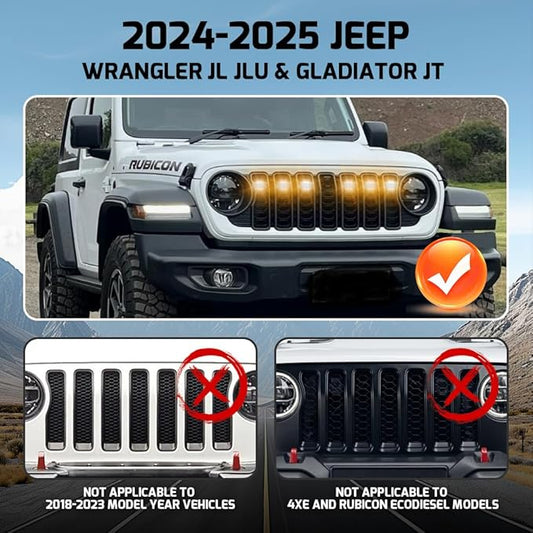 6PCS Grill Lights Fit for Jeep Wrangler 2024 2025, Front Bumper Grille Light Daytime Running Light (Amber)