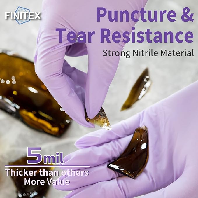 FINITEX Nitrile Disposable Latex-Free Gloves Purple - 5mil 100PCS Latex/Powder-Free 12inch Cleaning Medical Exam Food Glove