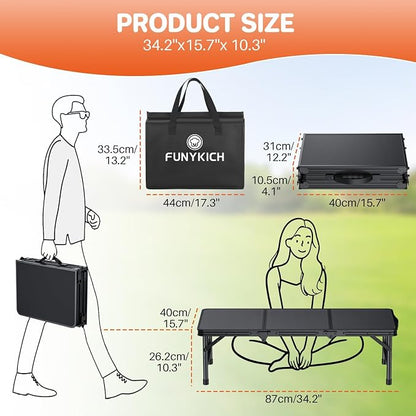 FUNYKICH 3ft Low Folding Camping Table with Carry Bag, 34.2'' Lx15.7'' W Portable Picnic Tables, Lightweight Thicker Aluminum Beach Table with Carry Handle for Beach, Camping, Picnic, Black
