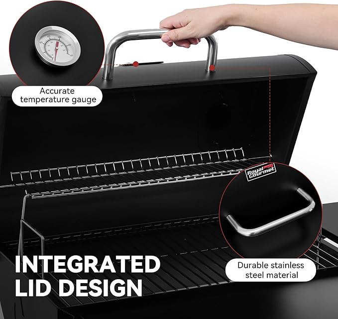 Royal Gourmet CC1624 Barrel Charcoal Grill, Large Charcoal Grill with Side & Front Shelves, 426 sq. in. Cooking Grid, Sturdy Side Shelf with Hooks, for Outdoor Backyard and Picnics, Black