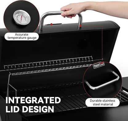 Royal Gourmet CC1624 Barrel Charcoal Grill, Large Charcoal Grill with Side & Front Shelves, 426 sq. in. Cooking Grid, Sturdy Side Shelf with Hooks, for Outdoor Backyard and Picnics, Black
