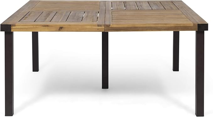 Christopher Knight Home Lankershim Outdoor Acacia Wood Dining Table, Teak and Rustic Metal