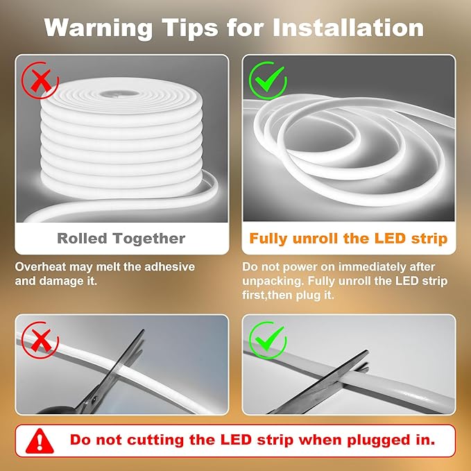 Gliztech IP67 Waterproof COB LED Strip Lights AC 110V-120V Direct Plug, 100FT Super Bright Outdoor Strip Lights with Double Fuse Controller, 6500K White LED Strips for Garden Patio Commercial Decor