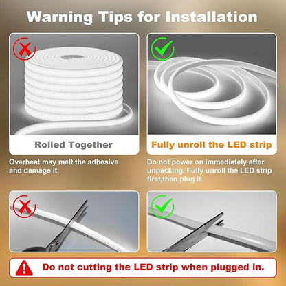 Gliztech IP67 Waterproof COB LED Strip Lights AC 110V-120V Direct Plug, 100FT Super Bright Outdoor Strip Lights with Double Fuse Controller, 6500K White LED Strips for Garden Patio Commercial Decor