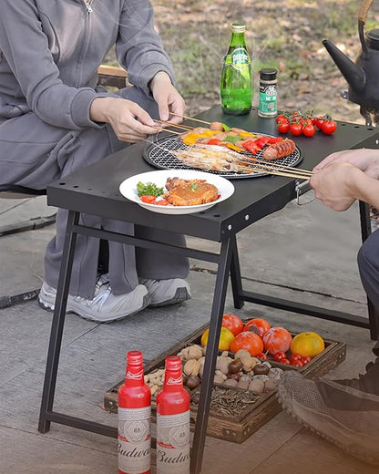 Portable Charcoal Grill, Patio Barbecue BBQ Grill, Black Folding Carbon Steel Barbecue Grill for Outdoor Cooking, Patio, Party, Picnic, Travel, Camping, Home Use (25.5x14.5x18.5 Inch)