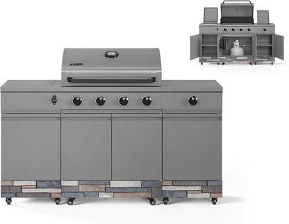 Tytus Fresno 66" 5-Burner Propane or Nat Gas Island Grill, 60K Total BTUs | Pre-assembled for fast install, 864 sq inch cooking area with Side Burner, Storage, Ice Bucket - Gunmetal / Ash Island