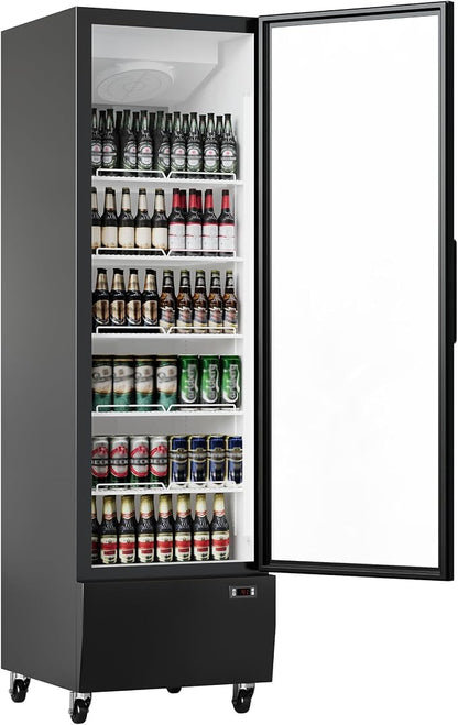 IDEALHOUSE Commercial Merchandiser Refrigerator, 13.4 Cu.Ft, Glass Door, Beverage Cooler, 5 Adjustable Shelves, Bar Fridge, Commercial Display, Large Capacity, Black, For Restaurant, Store, Bar