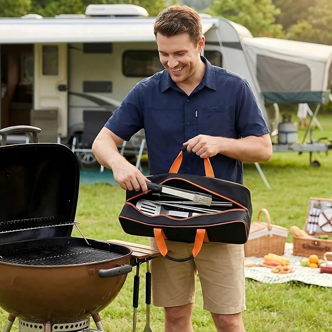 Heavy Duty Grill Tool Storage Bag, Large Capacity Grill Accessory Storage, Waterproof Oxford Grill Utensil Storage Compatible with Blackstone for Camping, RV Travel,(Bag Only)