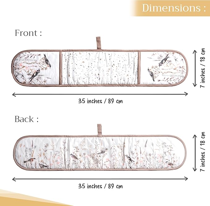 Maison d' Hermine Double Oven Mitts 100% Cotton 7"x35" Double Oven Mitt Heat Resistant BBQ Cooking Gloves with Loop Baking Grilling Kitchen Hotel Home Farmhouse Spring Summer (Meadow Florals - Brown)