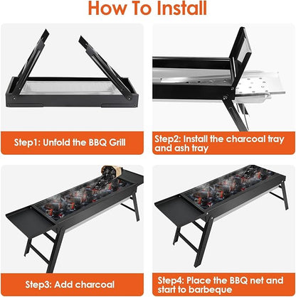 Portable BBQ Griddle, Foldable Kabob Barbecue for Outdoor Hibachi BBQ Lamb Skewer Camping Barbecue Grill in Garden Backyard Party Picnic Travel
