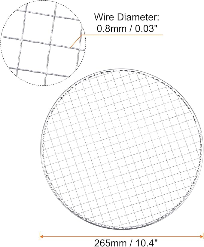 HARFINGTON 5pcs Round BBQ Grill Net 10.4" Dia Galvanized Iron Barbecue Mesh Mat for Baking Smoking Charcoal Grilling Roasting