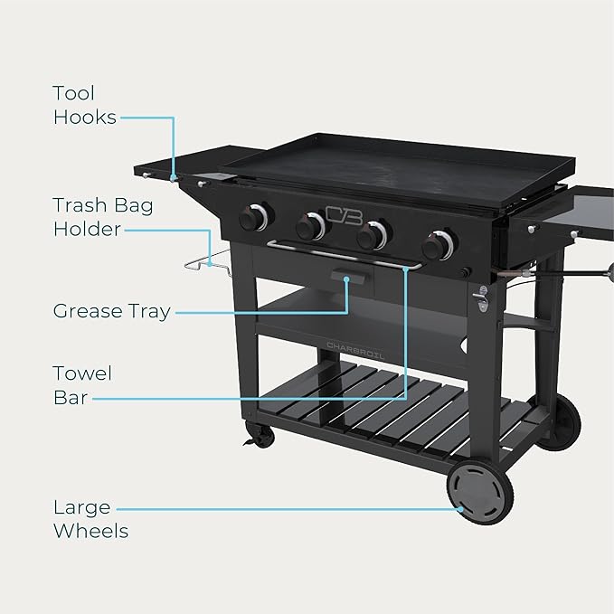 Charbroil 36" Performance Series Propane Gas Griddle with Cart 4 Burner Flat Top Grill, Black 463259124