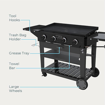 Charbroil 36" Performance Series Propane Gas Griddle with Cart 4 Burner Flat Top Grill, Black 463259124