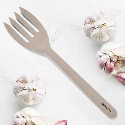 GreenPan Silicone Ultimate Fork, Mixing Stirring Serving, Cooking Kitchen Utensil, Flexible Rubber Nonstick Cookware, Rigid Steel Core, Heat-Resistant, Anti-Slip Handle BPA-Free Dishwasher Safe, Taupe