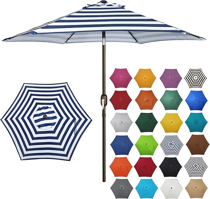 Blissun 7.5 ft Patio Umbrella, Yard Umbrella, Outdoor Market Umbrella with Push Button Tilt Crank (Blue&White)