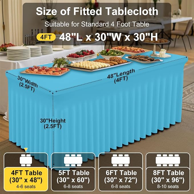 Smiry Spandex Elastic Fitted Table Cloth Skirt for 4FT Rectangle Table | Stretch Washable Table Cloth, Banquet Table Cover for Wedding, Party, Indoor & Trade Shows, (Blue Mist, 48Lx30Wx30H)