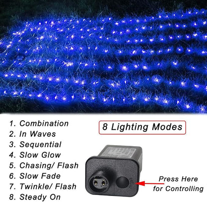 Pooqla Blue Net Lights, 15x 5ft Christmas Bush Lights Outdoor Green Wire | 300 LED Large Net Mesh Lights Plug in, 8 Modes Waterproof Connectable Bushes Lights for Halloween Hedge Yard Decor