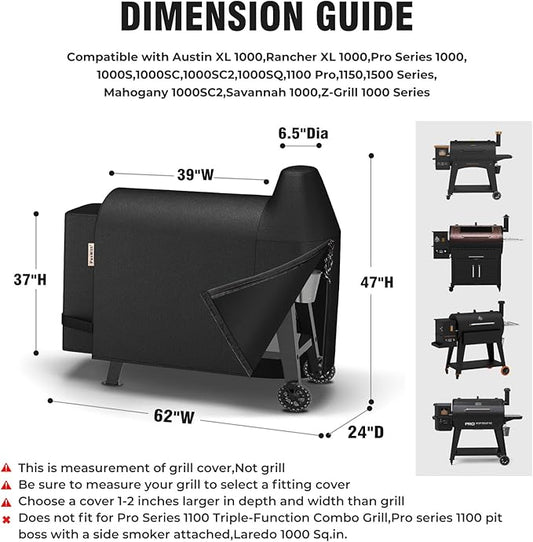 PasWith Grill Cover for Pit Boss Austin XL,[900D Strong Tear-Resistant] Wood Pellet Smoker Cover for Pitboss 1000 Series,Waterproof Grill Cover for Pitboss Rancher XL,1100 Pro,1150,Z Grill 1000