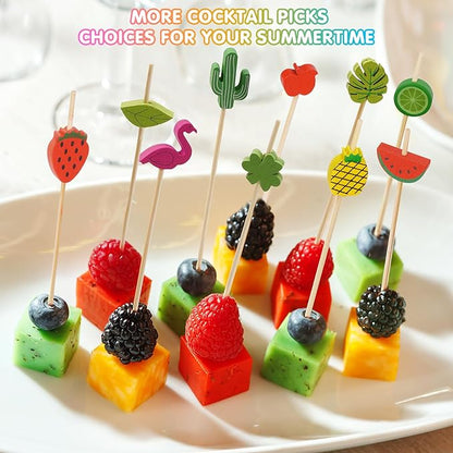 Minisland Red Strawberry Cocktail Picks, 4.7 Inch Long Bamboo Fancy Toothpicks for Appetizers, Decorative Spring Summer Tropical Party Food Drinks Garnish Fruit Kabob Skewer Sticks 100 Counts -MSL420