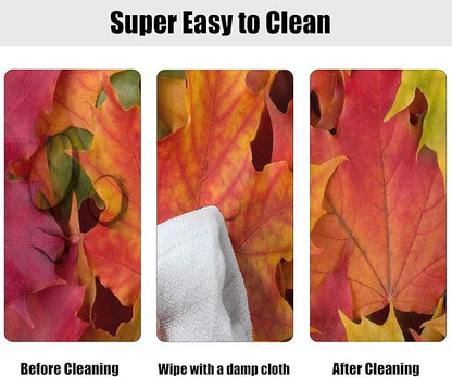 Autumn Oval Maple Leavs Fitted Table Covers, Fall Orange Yellow Leafs Pattern Print Oblong Tablecloths, Fits to 60x84 In Tables, Elastic Edged Table Cloth for Thanksgiving Day Outdoor Party and Patio