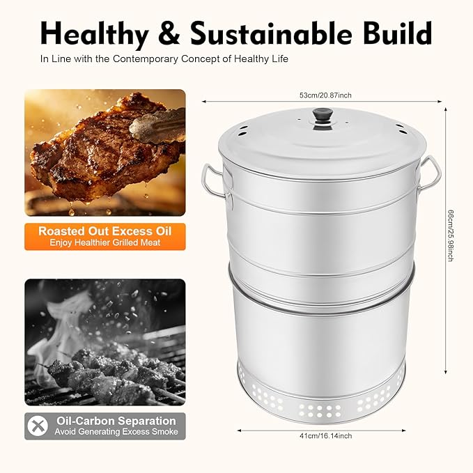 Portable Charcoal Grills, Stainless Steel Large BBQ Grill Barrel, 360° Smokeless Charcoal Grill for Outdoor Camping, Parties, Backyard BBQs, and Travel(50* Skewers)