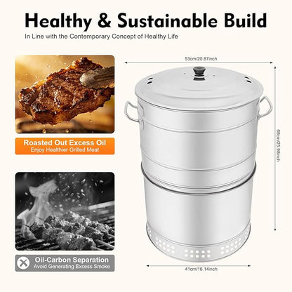 Portable Charcoal Grills, Stainless Steel Large BBQ Grill Barrel, 360° Smokeless Charcoal Grill for Outdoor Camping, Parties, Backyard BBQs, and Travel(50* Skewers)