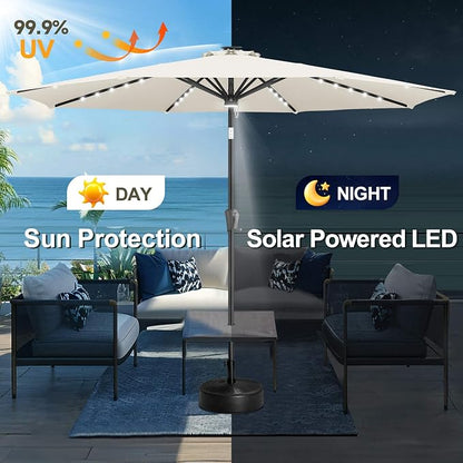 FLAME&SHADE Solar Patio Umbrella with a Centre Light, 11 FT Ivory | 40 LED Lights, UV Protection, Waterproof, Porch Deck Outdoor Umbrella for Pool, Backyard, Garden, Provides Evening Lighting