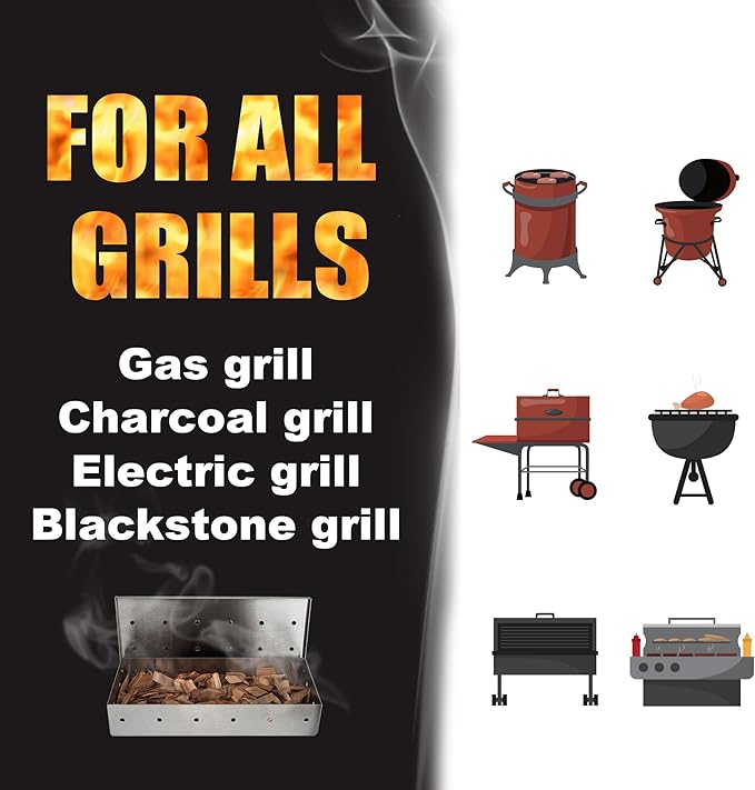 GRILLART Grill Smoker Box for Gas Grilling & All Grills, Thicker Stainless Steel Wood Chip Smoker Boxes Heavy Duty, Smoking Box Grill Accessories for Outdoor Grill, Grilling Gifts for Men