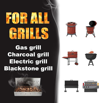 GRILLART Grill Smoker Box for Gas Grilling & All Grills, Thicker Stainless Steel Wood Chip Smoker Boxes Heavy Duty, Smoking Box Grill Accessories for Outdoor Grill, Grilling Gifts for Men