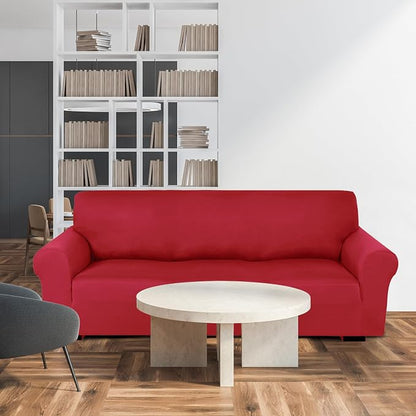 Peryiter 3 Pcs Couch and Loveseat Sofa Covers,Xmas Red,Milk Silk | Armchair Covers for Living Room, Sofa Cushion Slipcover, Furniture Protector, Polyester and Spandex, Washable