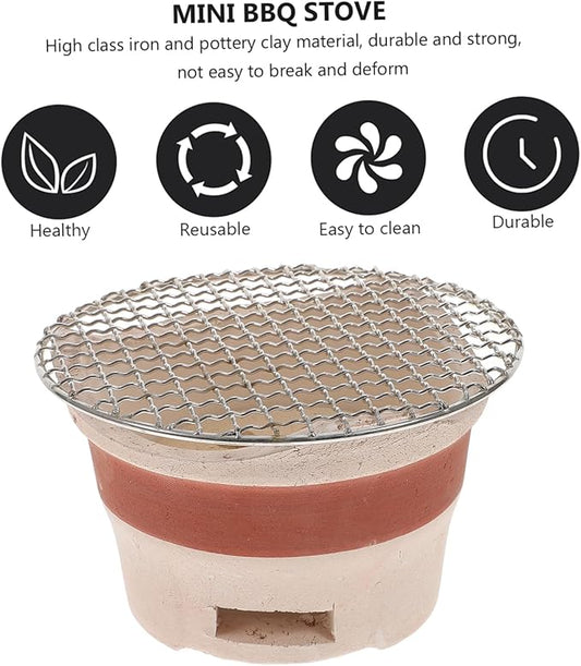 BESPORTBLE Retro Charcoal Bbq Stove Portable Crude Pottery Grill for Outdoor Cooking Durable and Versatile Charcoal Grill with Bbq Net for Tailgating and Backyard Barbecues