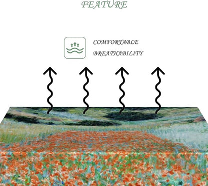 60x84 Inch Oil Painting Rectangle Tablecloth Red Wild Flower Grassland Table Cloth Impressionist Art Washable Durable Table Cover for Dining Garden Atelier BBQ Home Decor