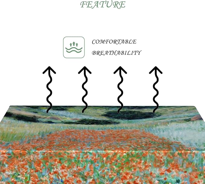 70x120 Inch Oil Painting Rectangle Tablecloth Red Wild Flower Grassland Table Cloth Impressionist Art Washable Durable Table Cover for Dining Garden Atelier BBQ Home Decor