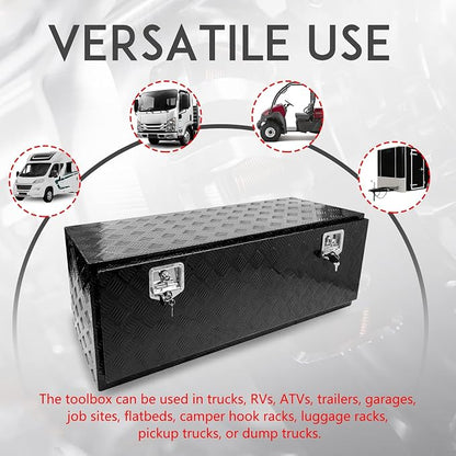 48 * 18 * 18 Aluminum Heavy Duty Diamond Plate ToolBox Chest Box Pick Up Truck Bed RV Trailer Toolbox Storage Organizer with T-Handle Latch Dual Lock Keys - Black