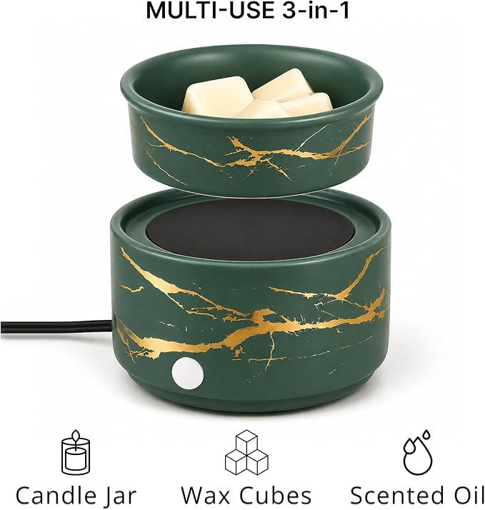 PALANCHY Electric Wax Melt Warmer for Scented Wax, Ceramic Wax Melter Green | Fill Home & Office With Fragrance No Flame Candle Wax Warmer. Removable Dish Sized For Scented Wax, Essential Oil Or Candle