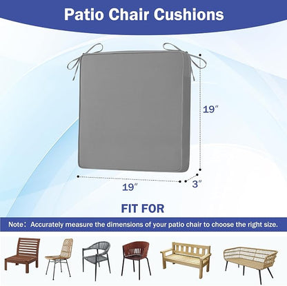 IASEAHK Patio Chair Cushions, 19" x 19" x 3" Outdoor Chair Cushions Set of 4, Waterproof Outdoor Cushions for Patio Furniture, Outdoors Seat Cushions with Handle and Ties, Light Grey