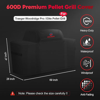 Comnova Grill Cover for Traeger Woodridge Pro - Premium Wood Pellet Smoker Cover for Traeger Waterproof & Heavy Duty, 600D Pellet BBQ Cover for Treager Woodridge Pro and Woodridge Elite (BAC776)